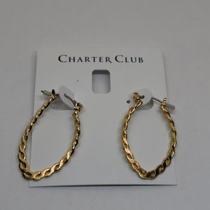 Charter Club Gold Tone Flat Rope Hoop Earrings